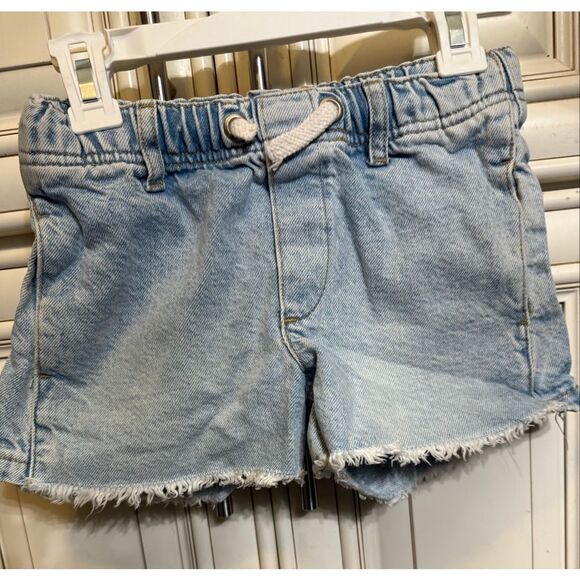 Zara Girls Elastic Waist Drawstring Frayed Denim Cut Off Short Wash Blue Size 8 - Picture 1 of 5